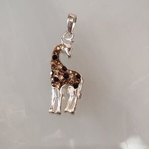 925 Sterling Silver Giraffe Pendant Amber Black Pave Fine Animal Jewelry Charm